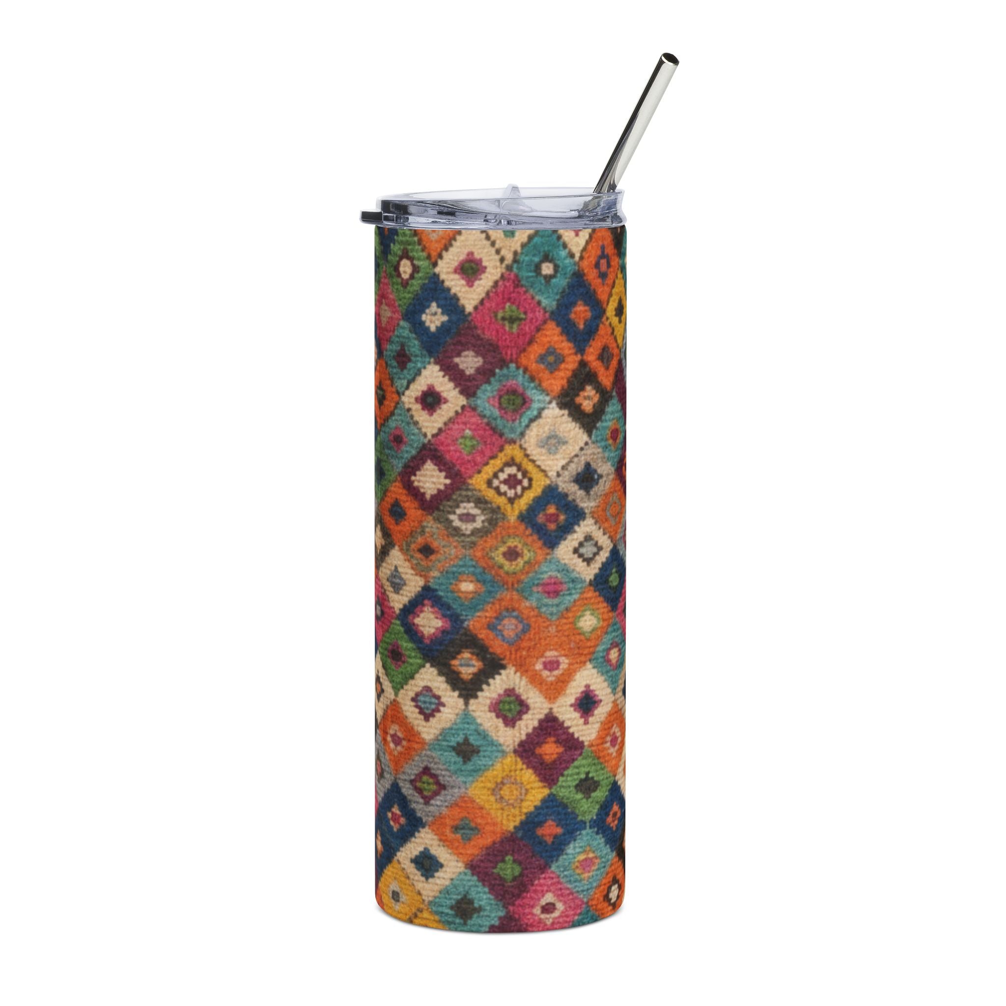 Colorful Kilim Diamond Pattern Tumbler | 20oz Stainless Steel Skinny Tumbler