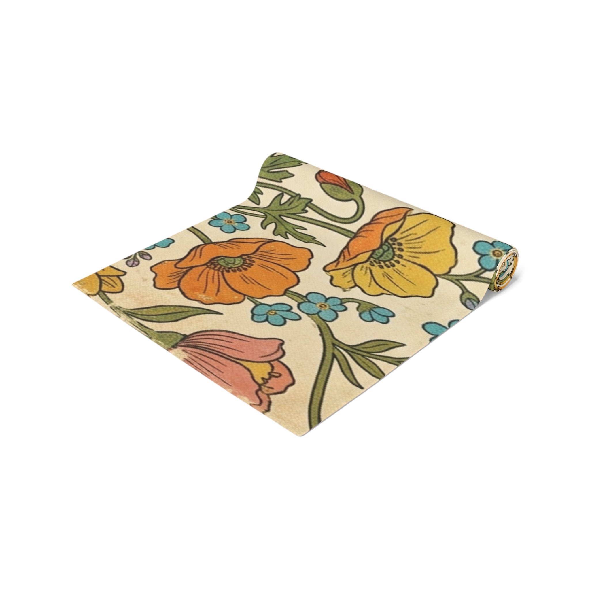 Vintage Floral Spring Table Runner | Poppy & Rose Botanical Design