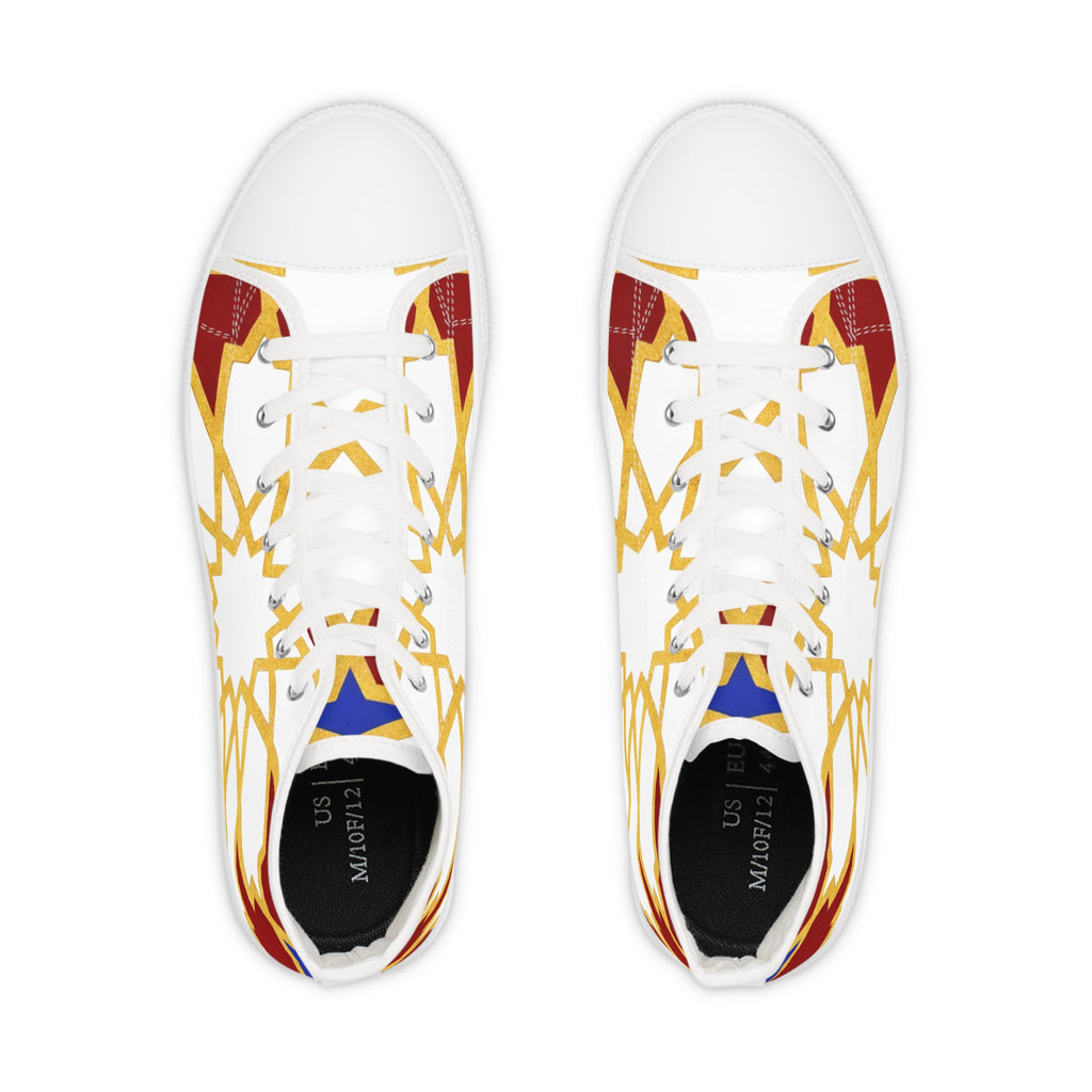 Geometric Star Pattern High Top Sneakers | Gold Red Blue