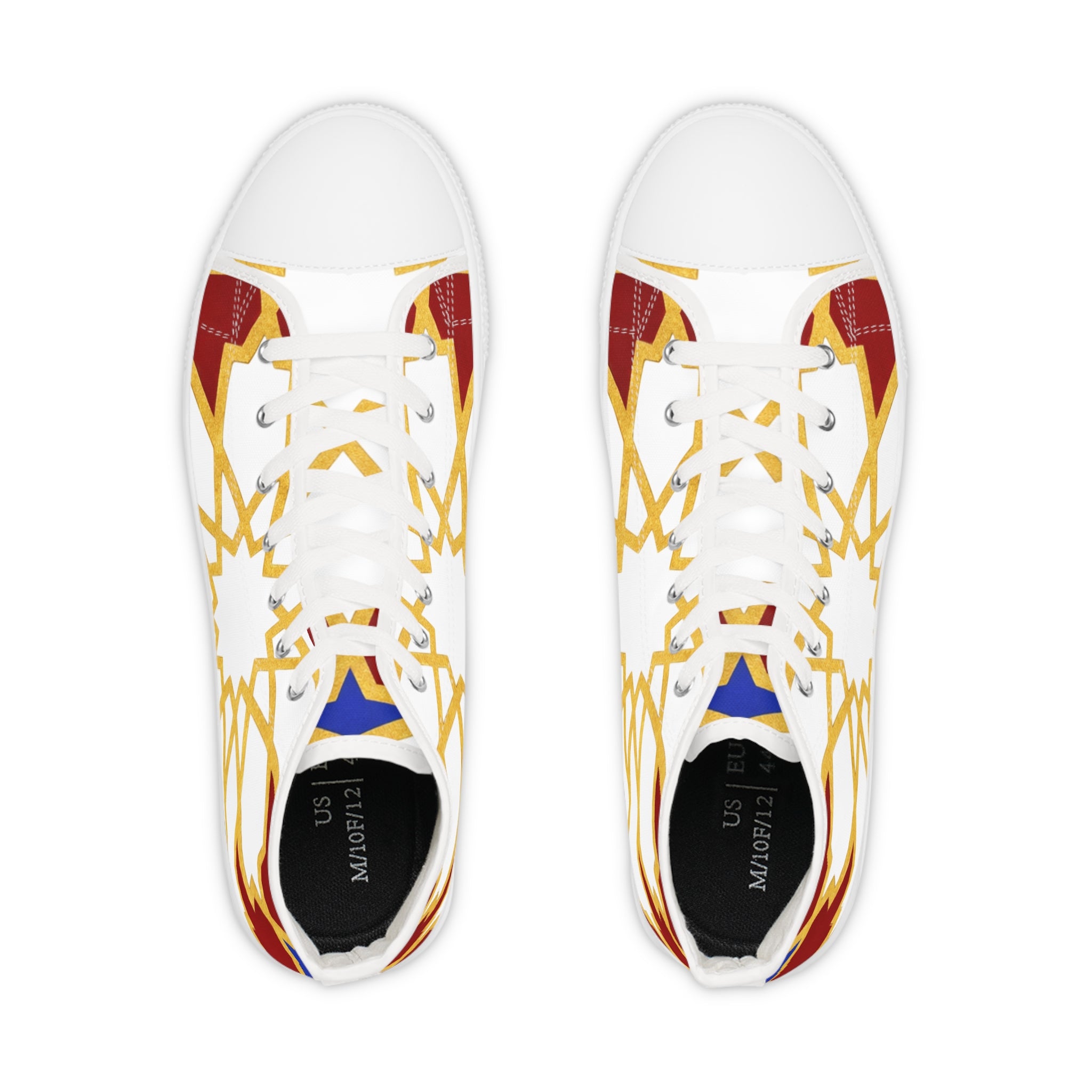 Geometric Star Pattern High Top Sneakers | Gold Red Blue