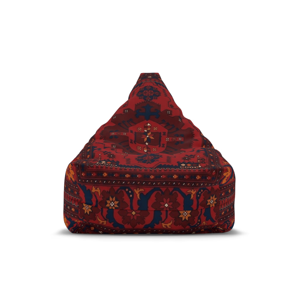 Red Persian Pattern Bean Bag, Boho Kilim Floor Pouf Cover