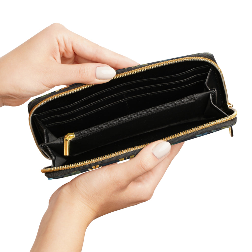 Floral Night Garden Zipper Wallet — Dark Botanical Zip Wallet