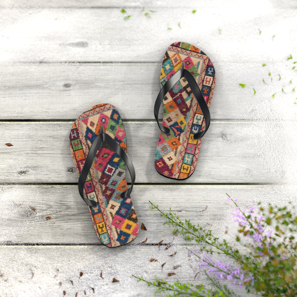 Boho Kilim Pattern Flip Flops | Colorful Tribal Slip-Ons