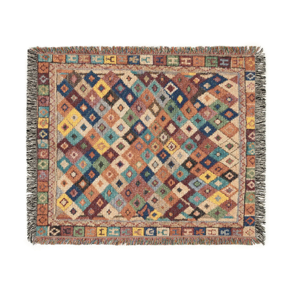 Bohemian Kilim Pattern Woven Blanket | Southwestern Geometric Throw