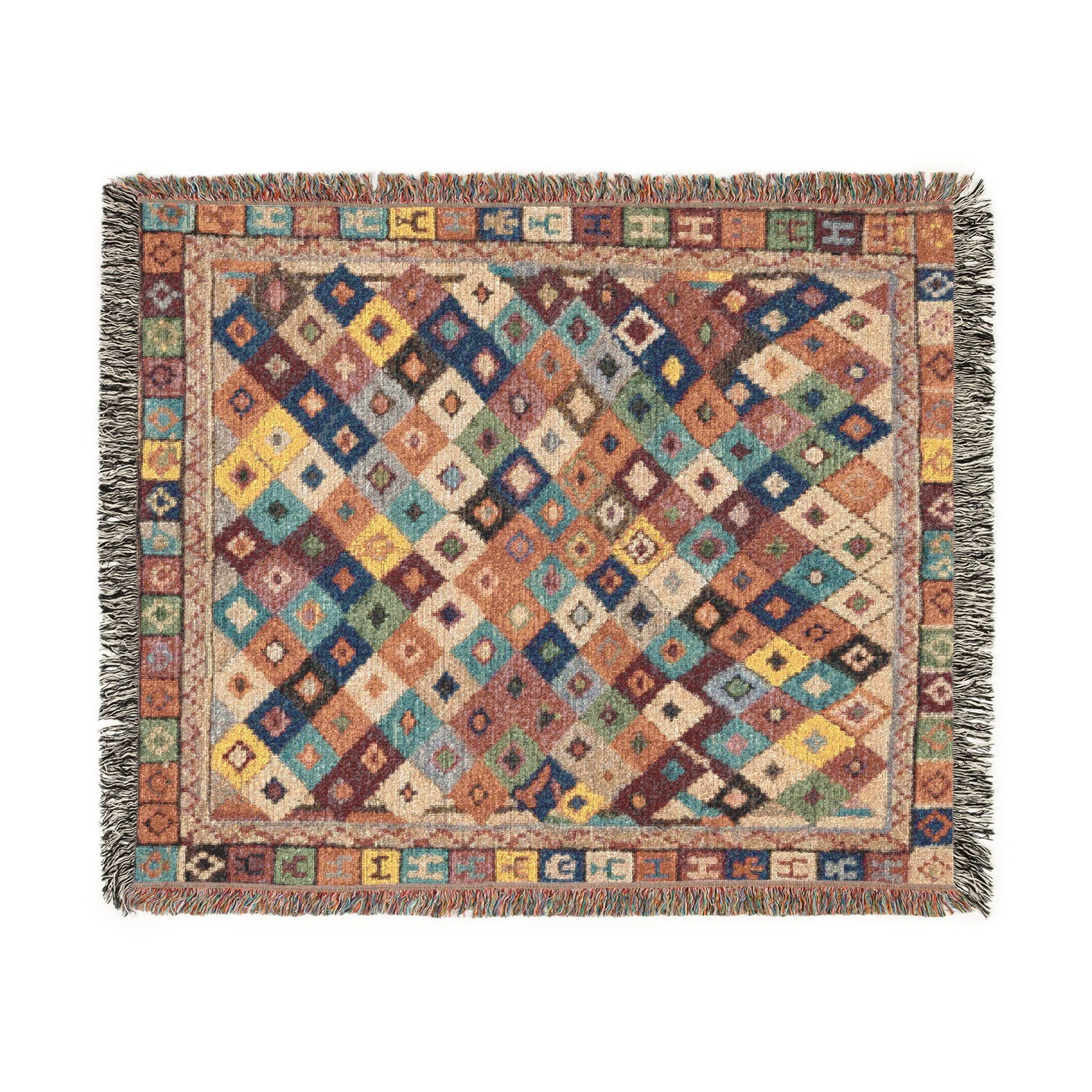 Bohemian Kilim Pattern Woven Blanket | Southwestern Geometric Throw