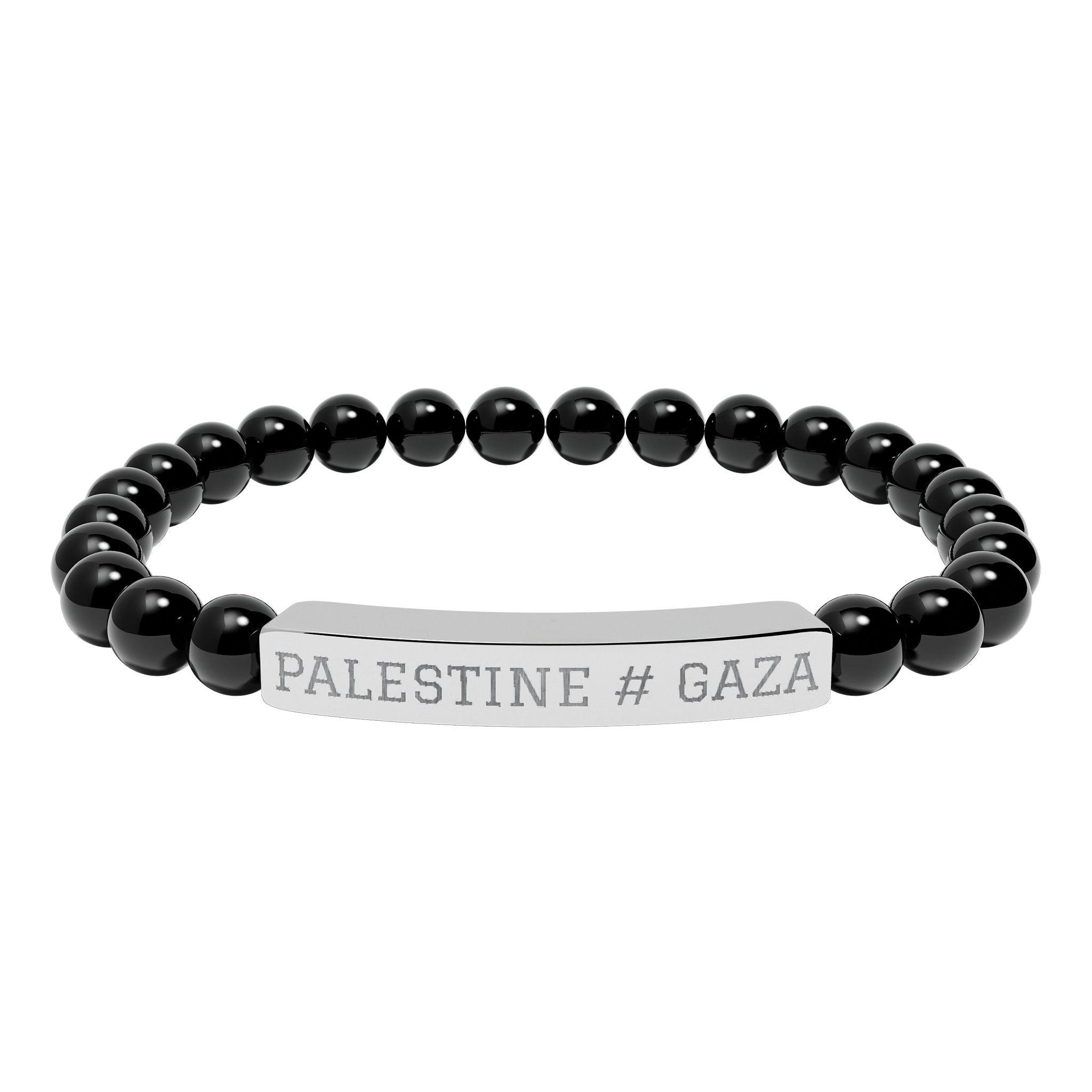 Palestine Engraved Bar Bracelet Natural Stone Stretch Bracelet | Beaded ID Bracelet