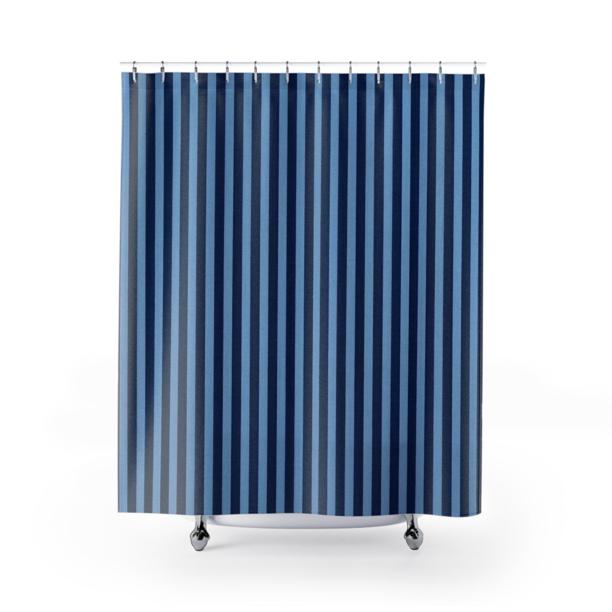 Navy and Light Blue Vertical Stripes Shower Curtain | Modern Bathroom Decor