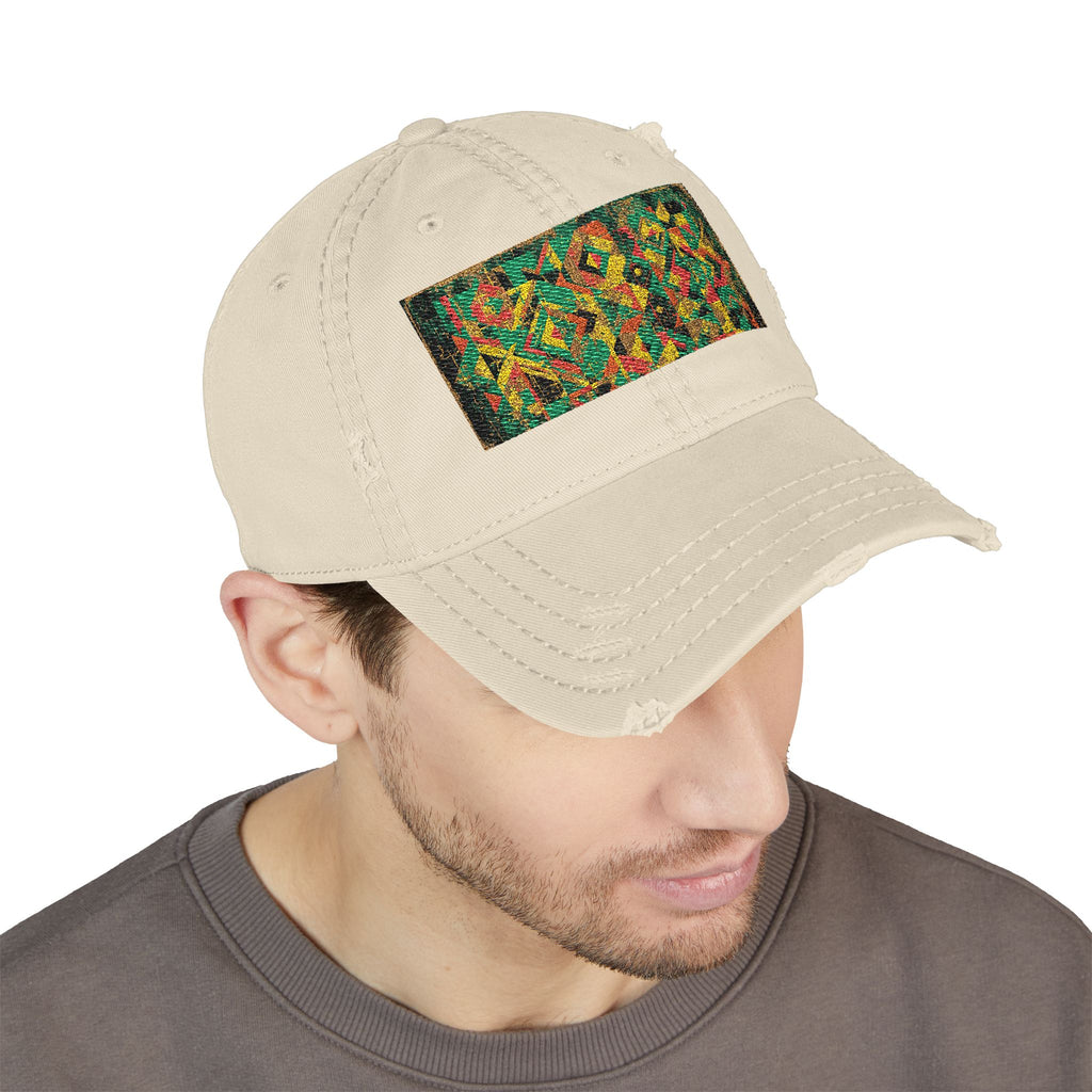 Abstract Colorful Geometric Embroidery Dad Hat | Distressed Patch Cap
