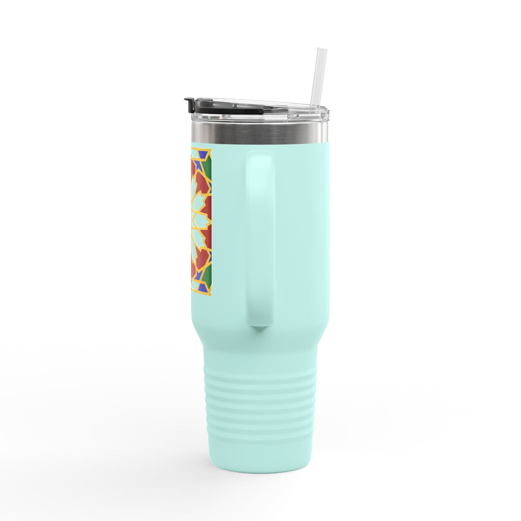 Moroccan Tile Floral Pattern Insulated Travel Mug 40oz | Boho Geometric Drink Tumbler