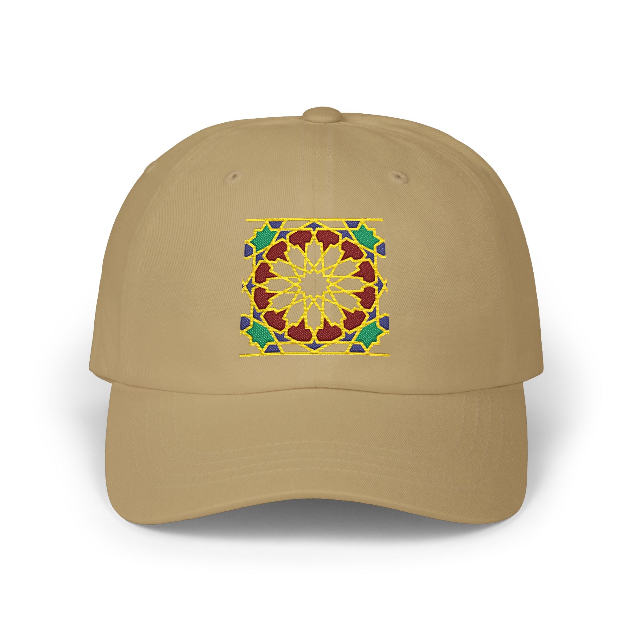 Floral Moroccan Mosaic Embroidered Dad Cap | White Cotton Baseball Hat
