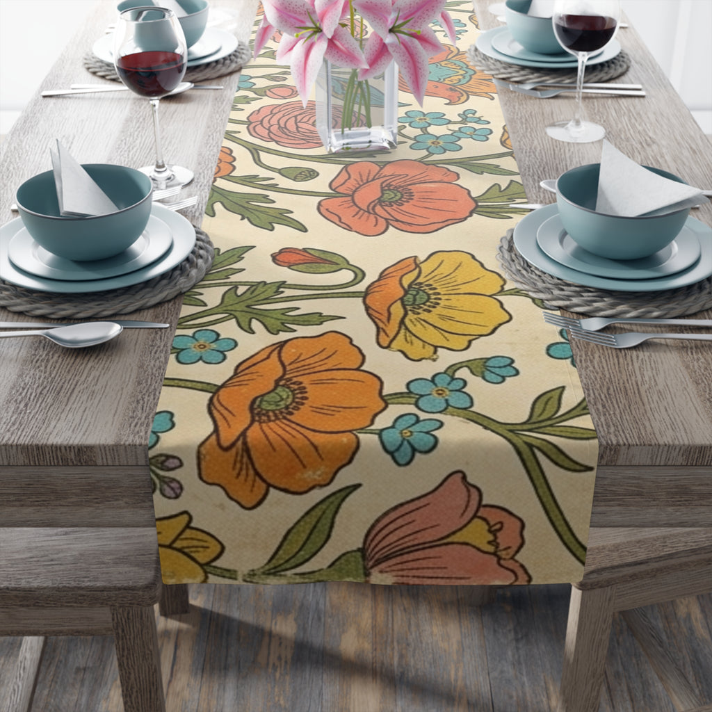 Vintage Floral Spring Table Runner | Poppy & Rose Botanical Design