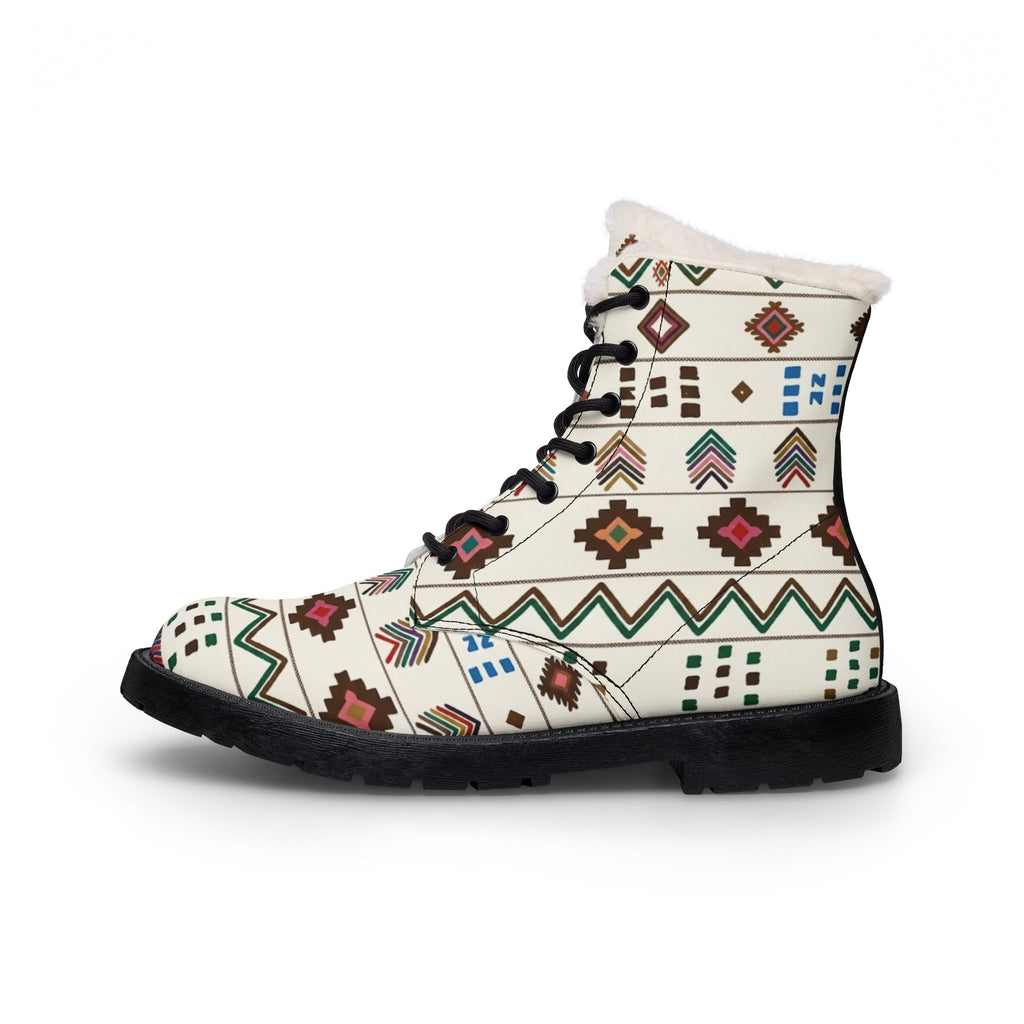 Boho Aztec Pattern Boots | Fur Lined Leather Ankle Boots