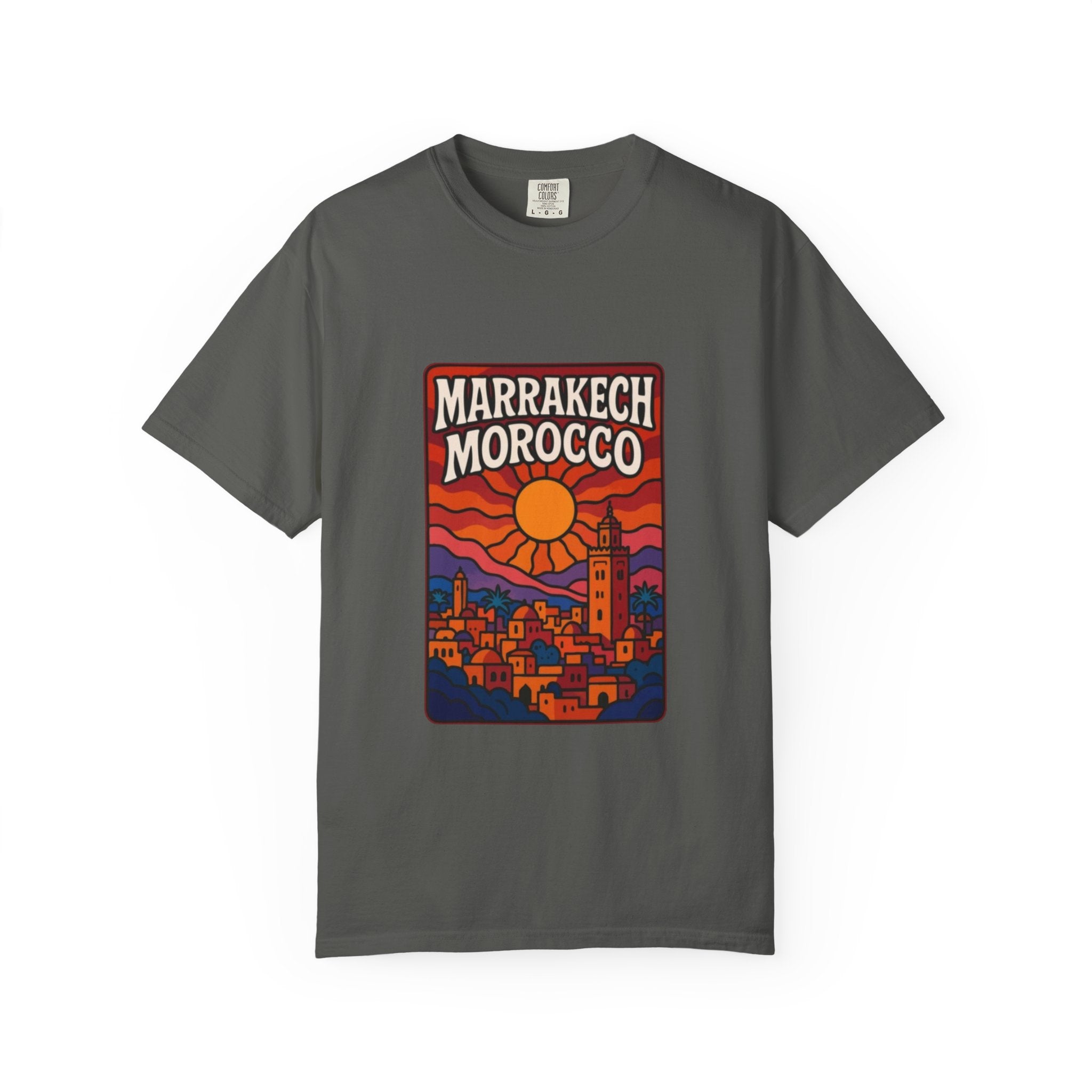 Marrakech Morocco Sunset Illustration T-Shirt | Moroccan Cityscape Tee