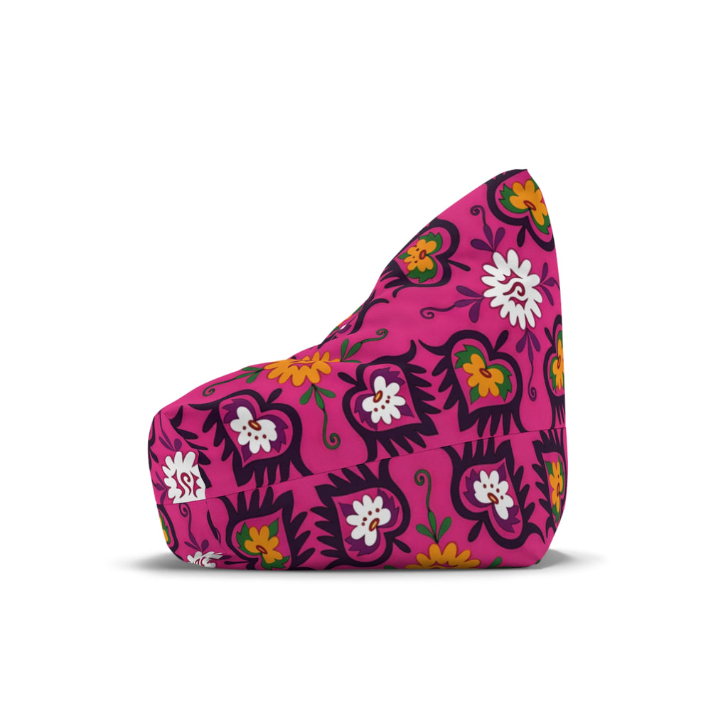 Pink Floral Pattern Bean Bag Chair Cover | Boho Flower Motif