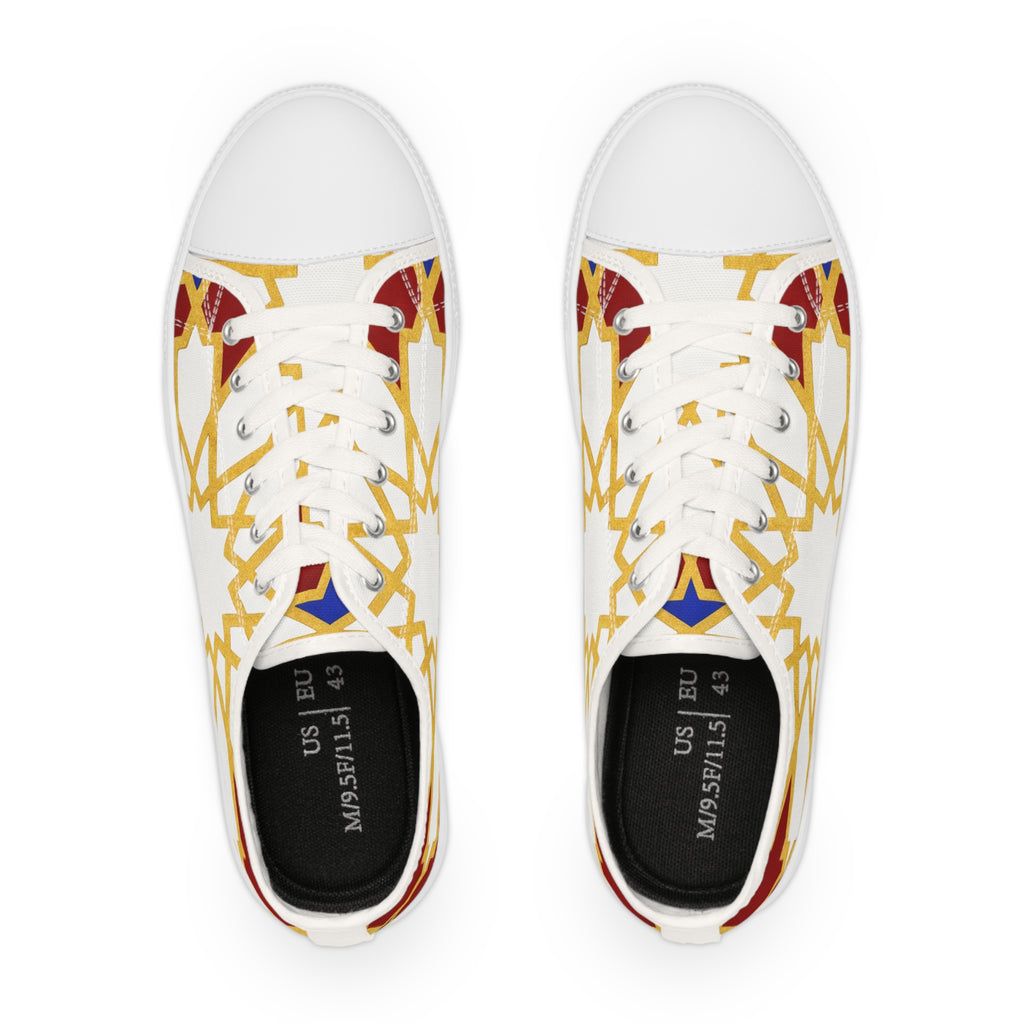 Geometric Starburst Pattern Men's Low Top Sneakers | Gold Red Blue