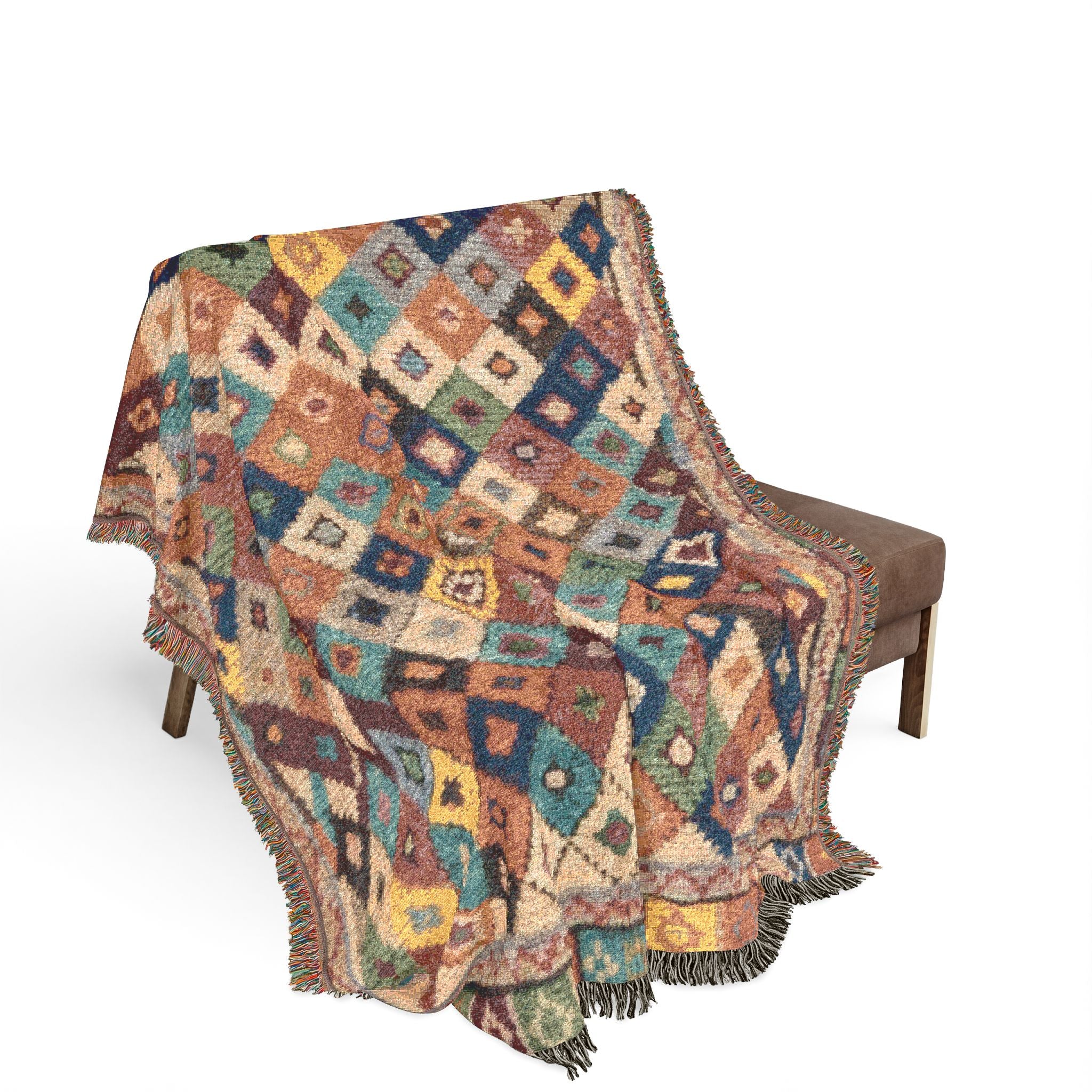 Bohemian Kilim Pattern Woven Blanket | Southwestern Geometric Throw