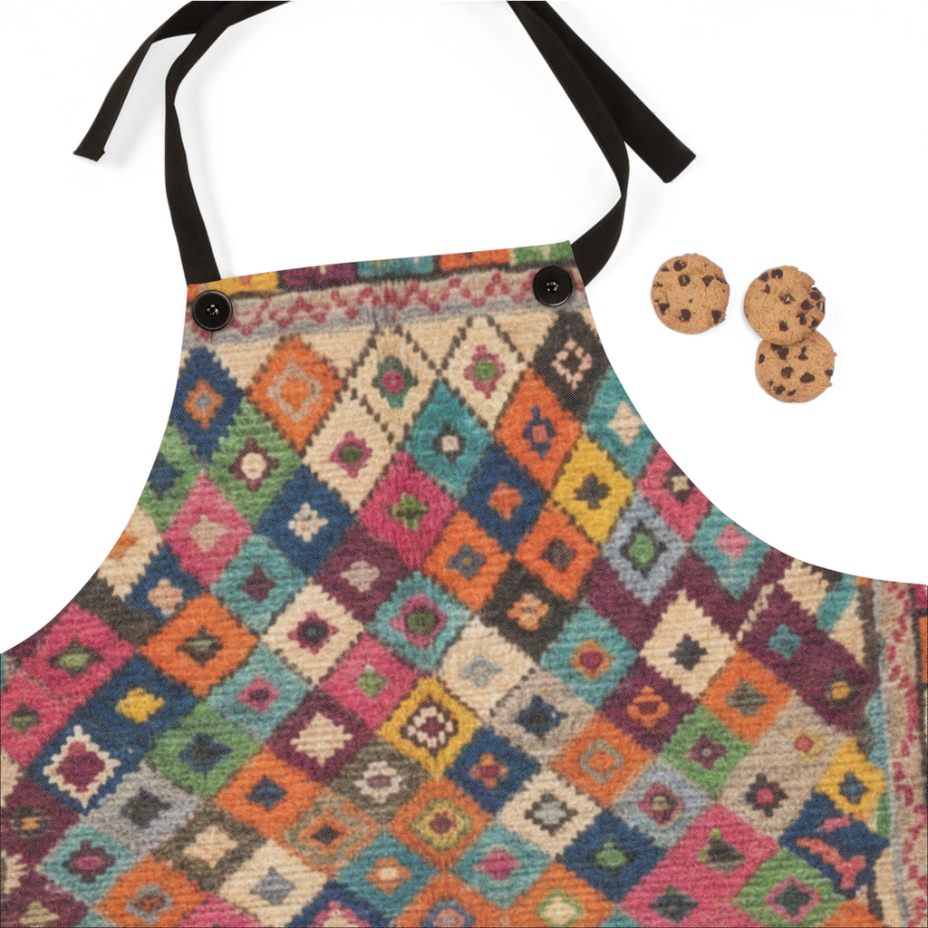 Colorful Kilim Diamond Pattern Apron | Boho Geometric Kitchen Apron