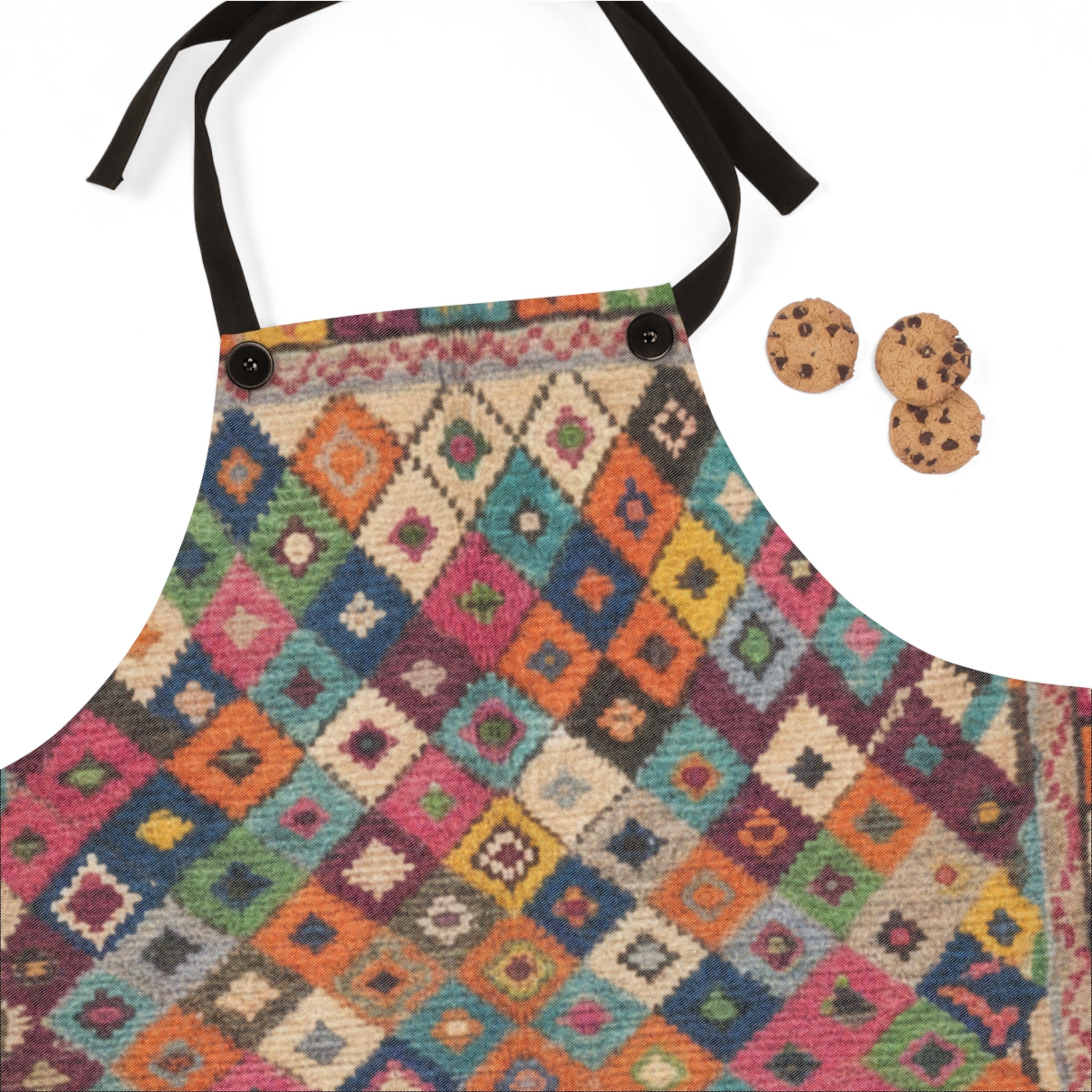 Colorful Kilim Diamond Pattern Apron | Boho Geometric Kitchen Apron