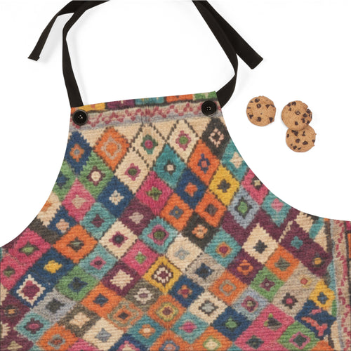 Colorful Kilim Diamond Pattern Apron | Boho Geometric Kitchen Apron