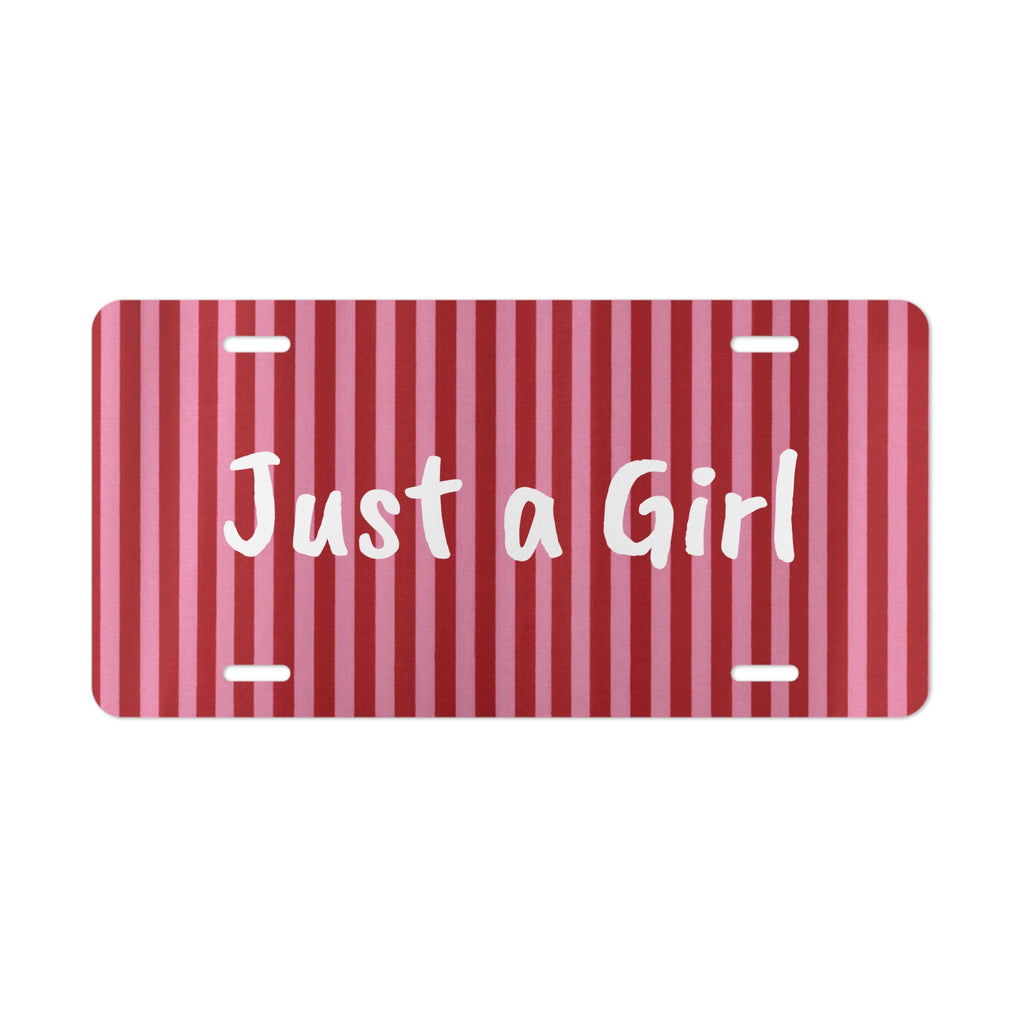 Just a Girl Vanity Plate | Pink Stripe License Plate