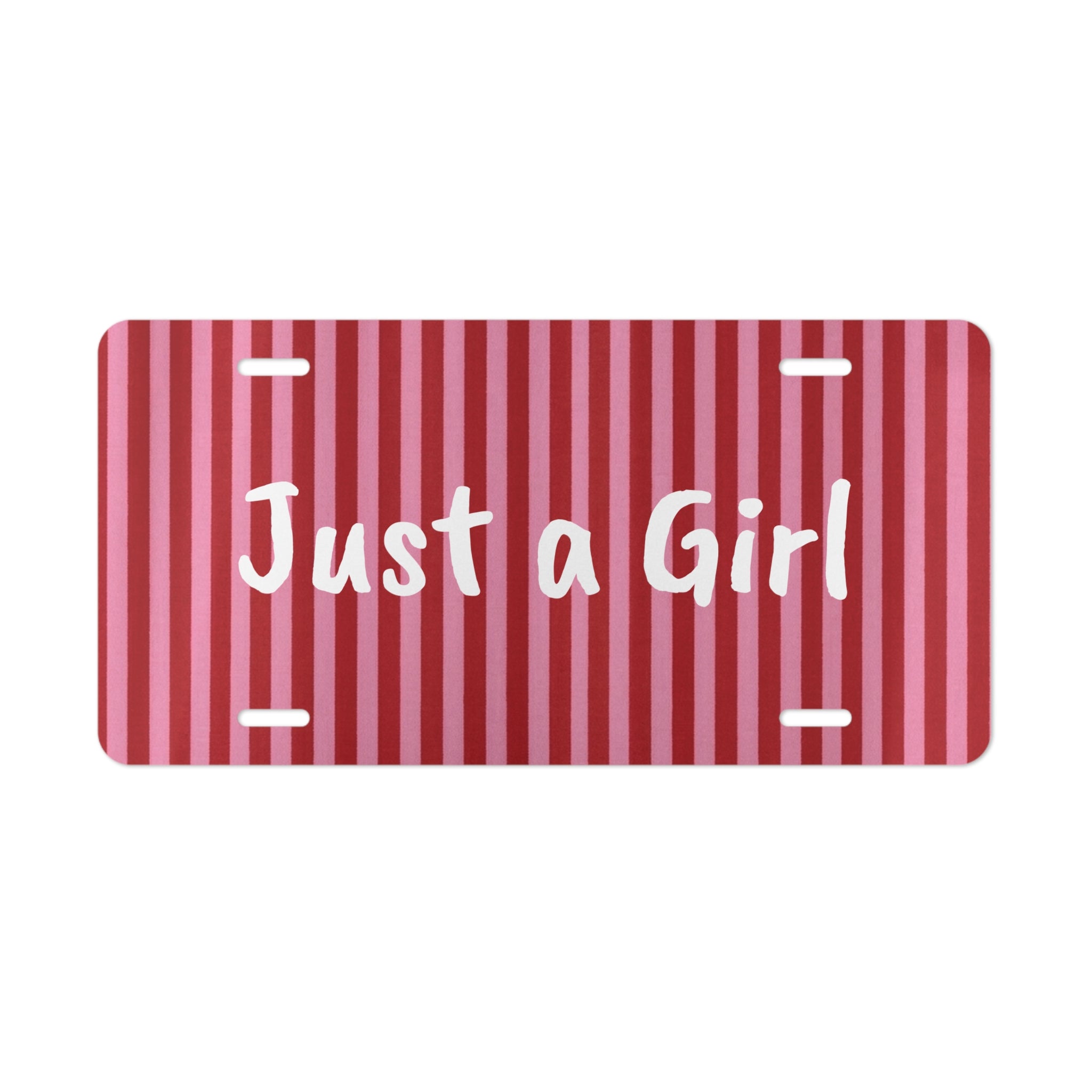 Just a Girl Vanity Plate | Pink Stripe License Plate