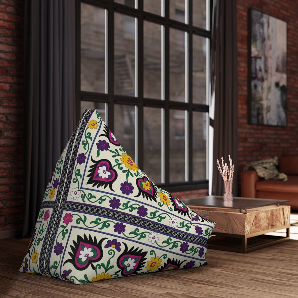 Floral Tile Pattern Bean Bag Chair Cover | Purple Yellow Green Boho