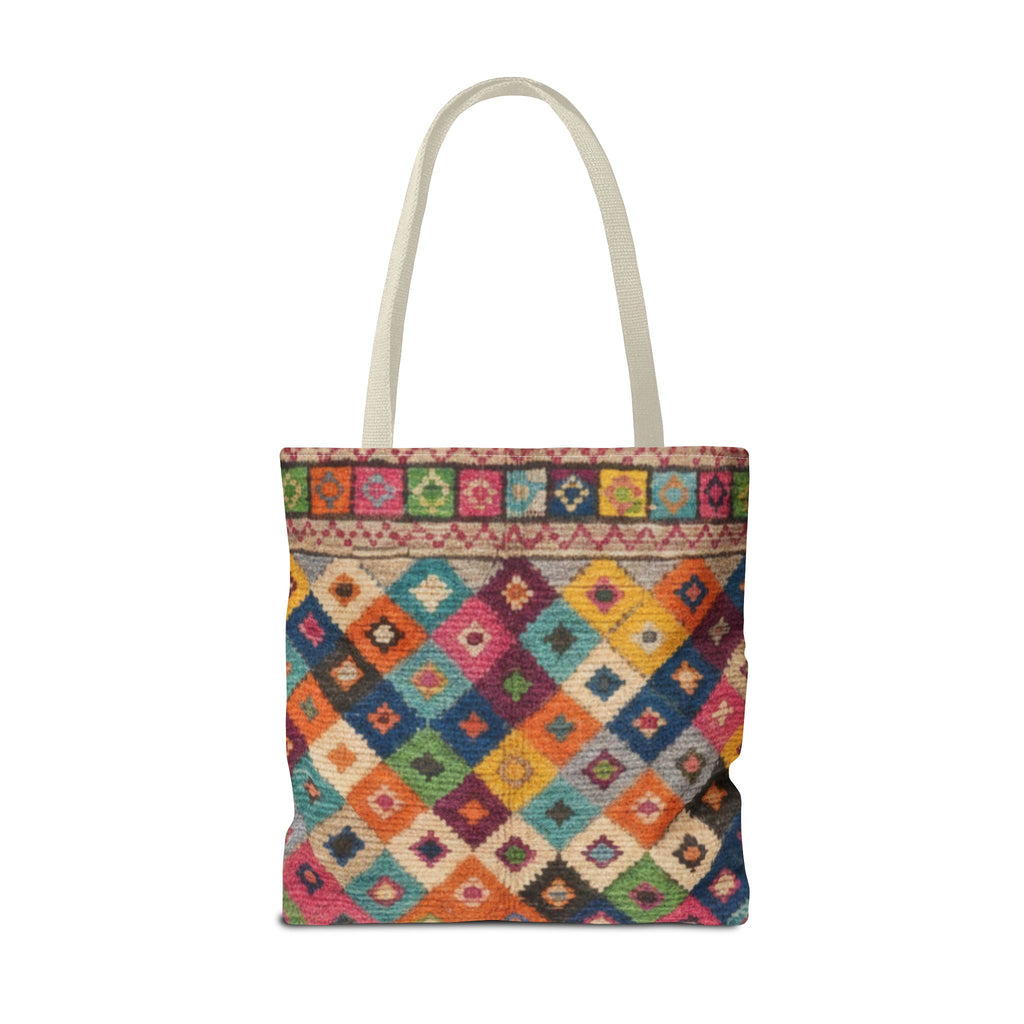 Colorful Kilim Diamond Pattern Tote Bag | Boho Tribal Aztec Shopper