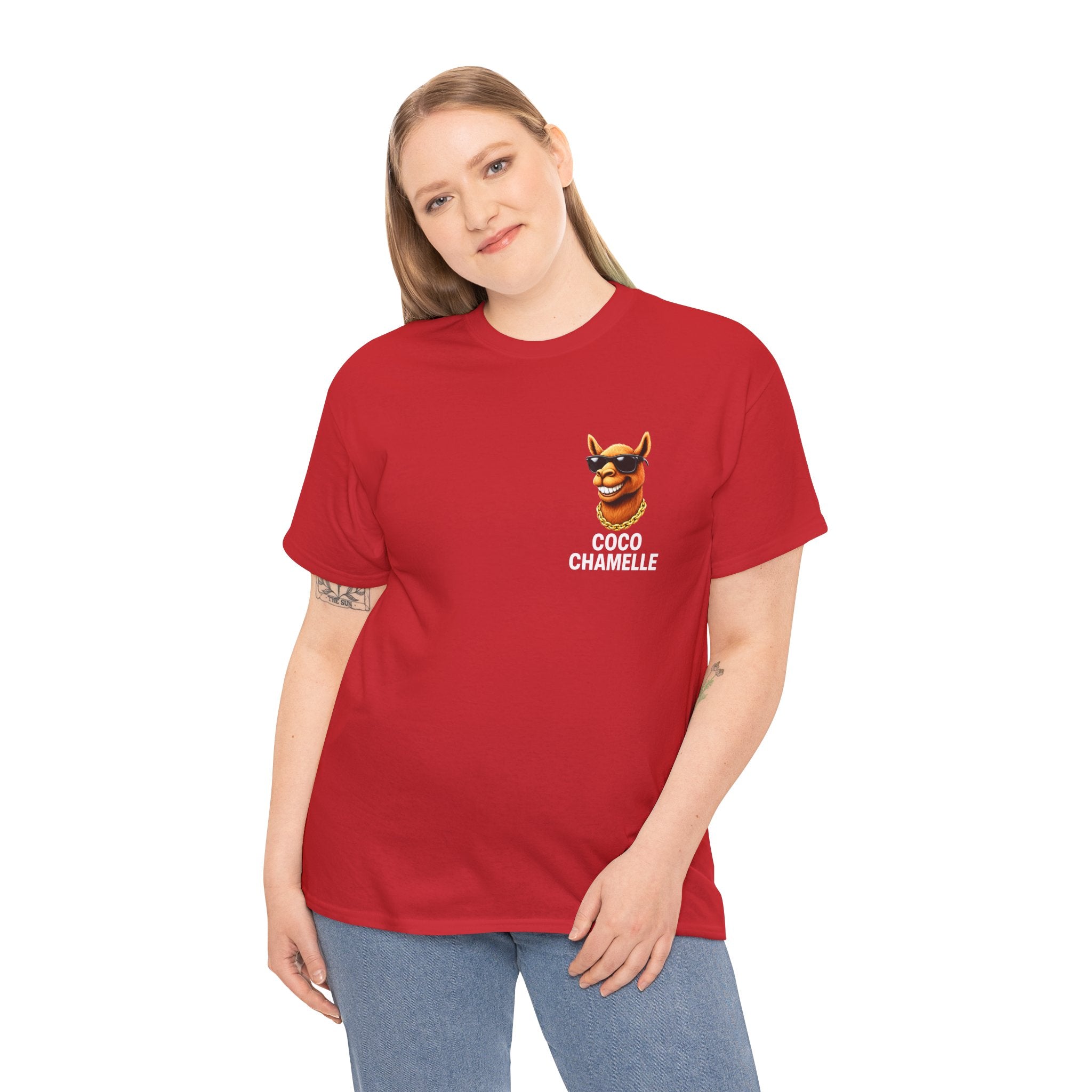 Coco Chamelle Tee Shirt - Cool Camel with Sunglasses & Gold Chain