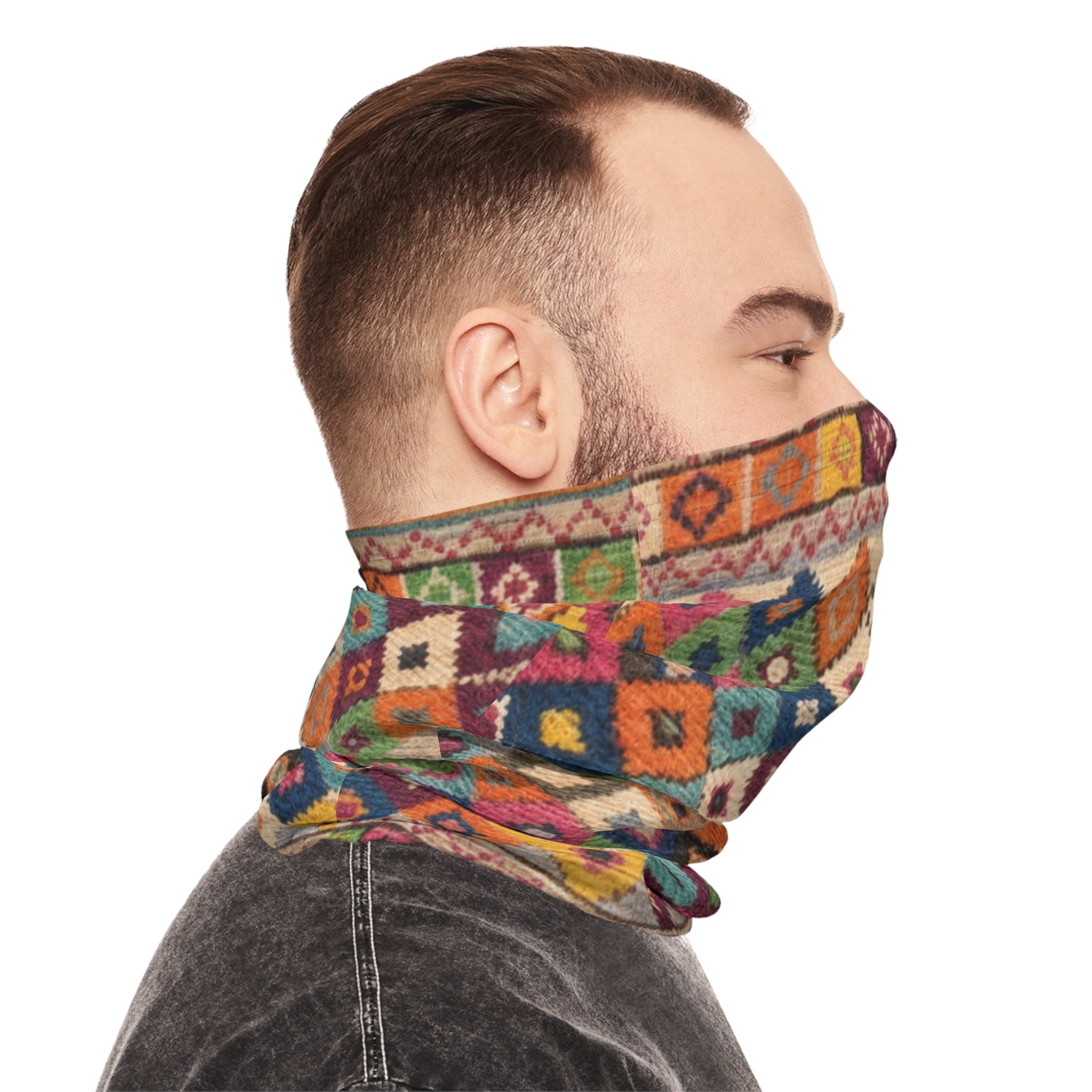 Colorful Kilim Diamond Pattern Neck Gaiter | Boho Aztec Scarf
