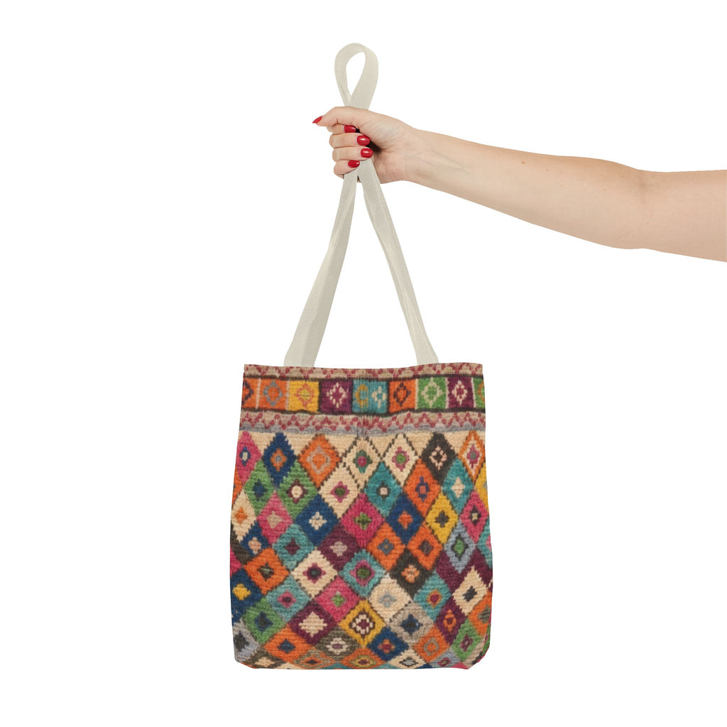 Colorful Kilim Diamond Pattern Tote Bag | Boho Tribal Aztec Shopper