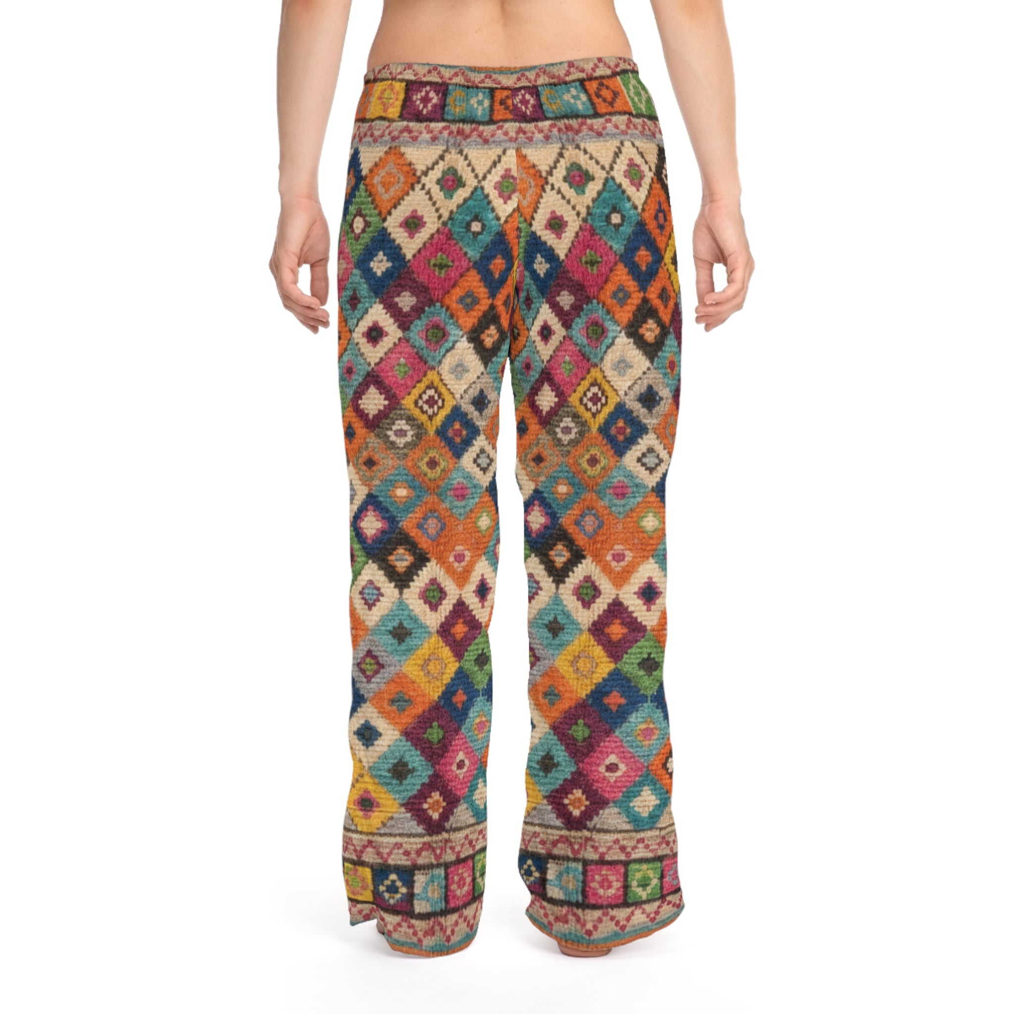 Colorful Diamond Quilt Moroccan Pattern Pants | Boho Geometric Lounge
