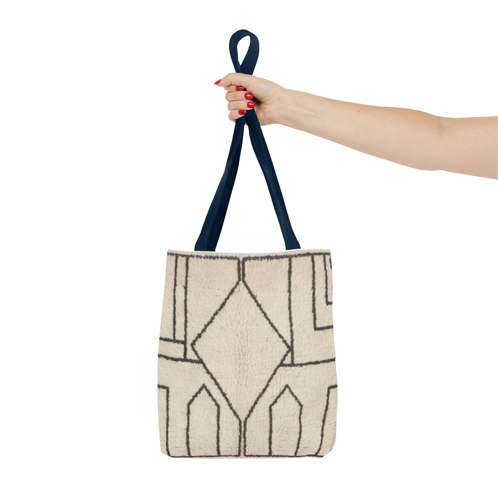 Neutral Geometric Diamond Pattern Tote Bag | Minimal Line Art