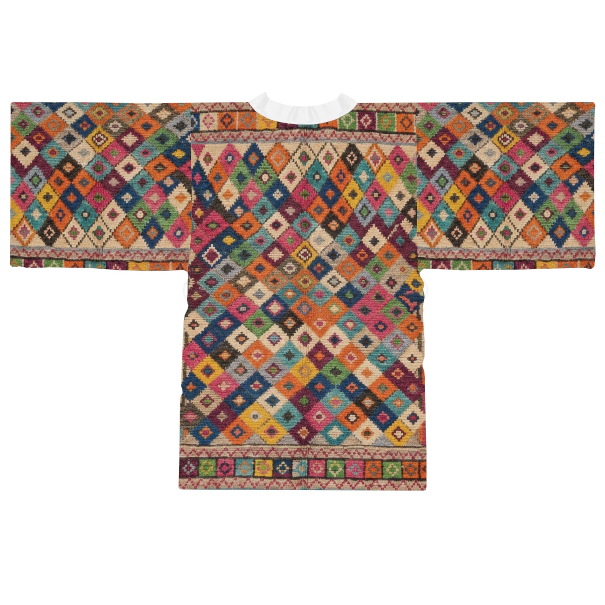 Colorful Geometric Diamond Pattern Kimono Robe | Boho Moroccan Print