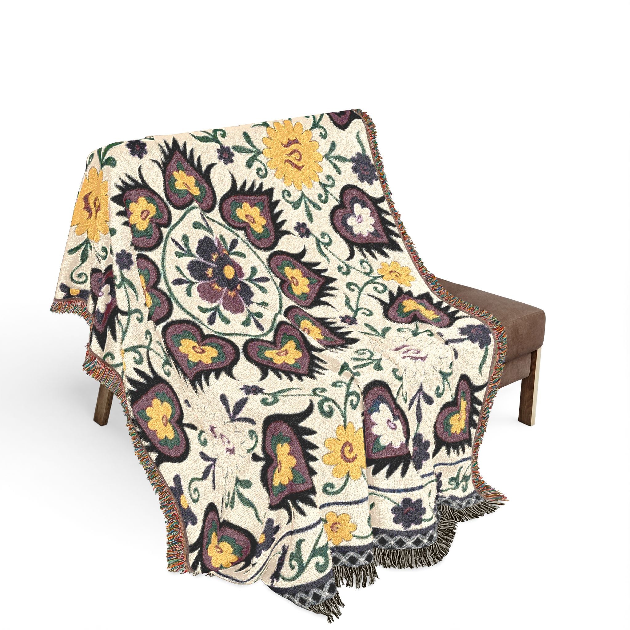 Vintage Persian Medallion Woven Blanket | Floral Kilim Throw