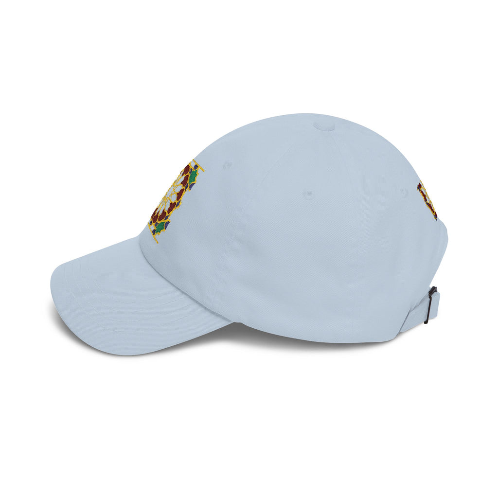 Floral Moroccan Mosaic Embroidered Dad Cap | White Cotton Baseball Hat