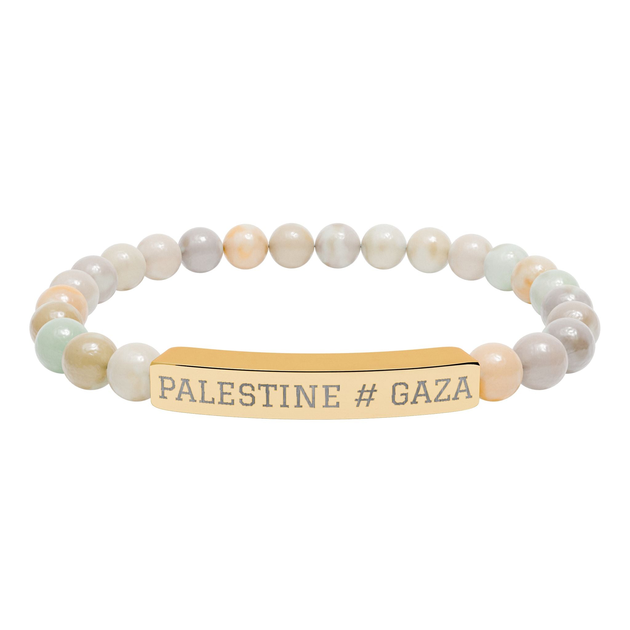 Palestine Engraved Bar Bracelet Natural Stone Stretch Bracelet | Beaded ID Bracelet