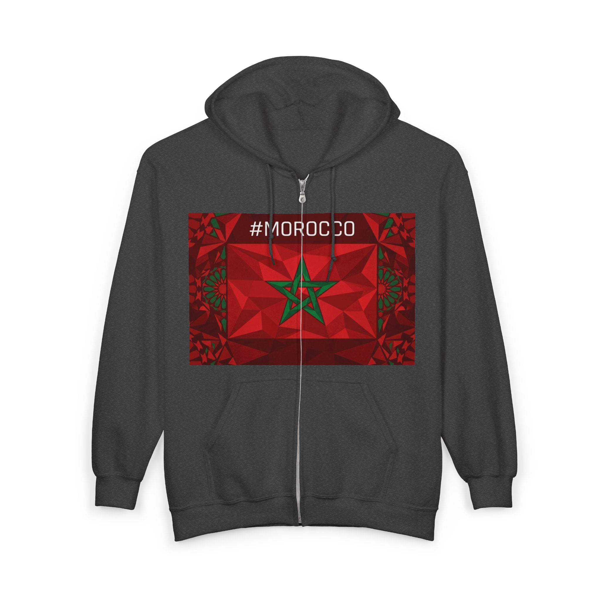 Morocco Flag Zip Hoodie | Moroccan Flag Zipper Pull