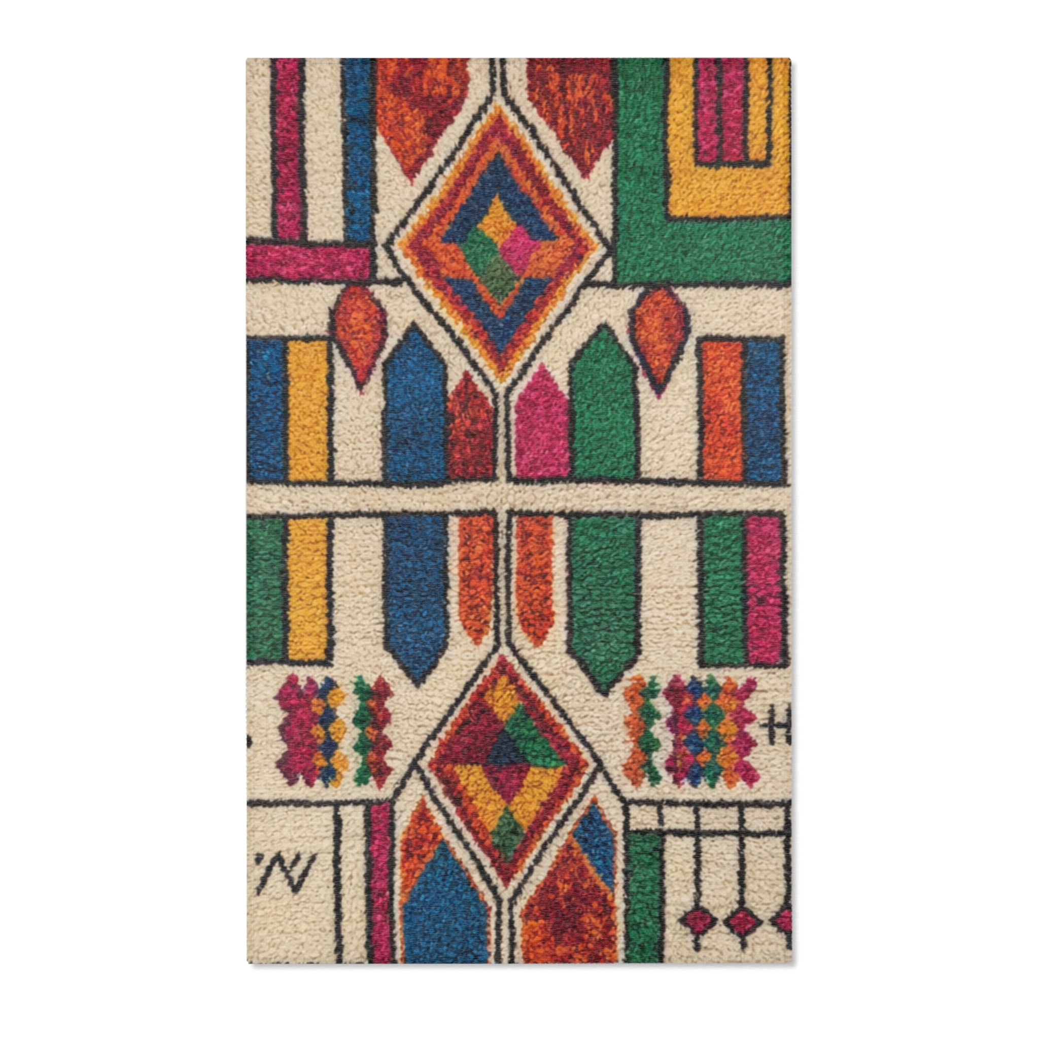 Colorful Geometric Kilim Pattern Area Rugs | Boho Moroccan Inspired Floor Rug