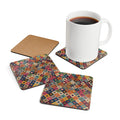 Boho Diamond Pattern Corkwood Coaster Set | Colorful Kilim Tile Coasters
