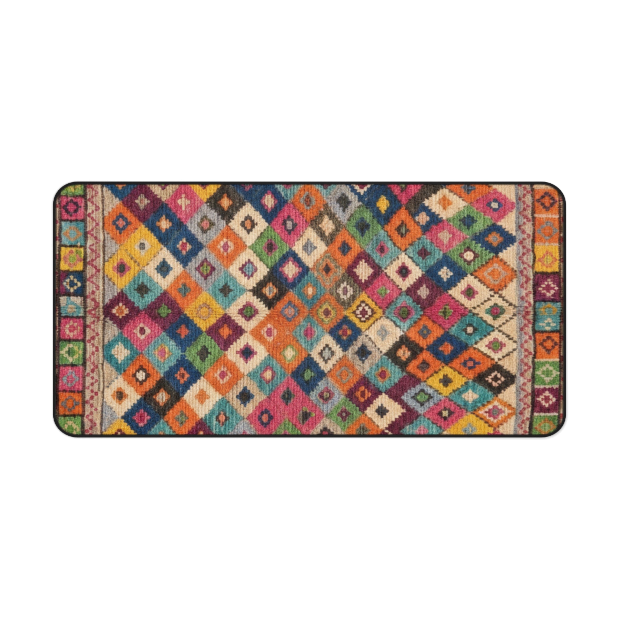 Colorful Geometric Kilim Pattern Desk Mat | Boho Mouse Pad Rug-Inspired