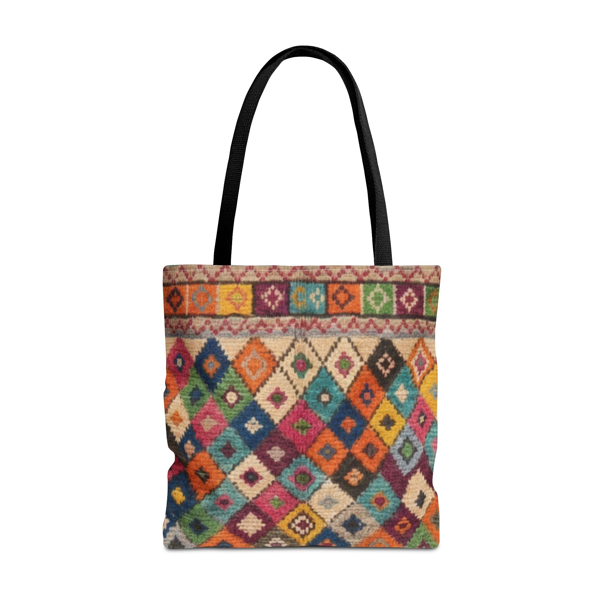 Colorful Kilim Diamond Pattern Tote Bag | Boho Tribal Aztec Shopper