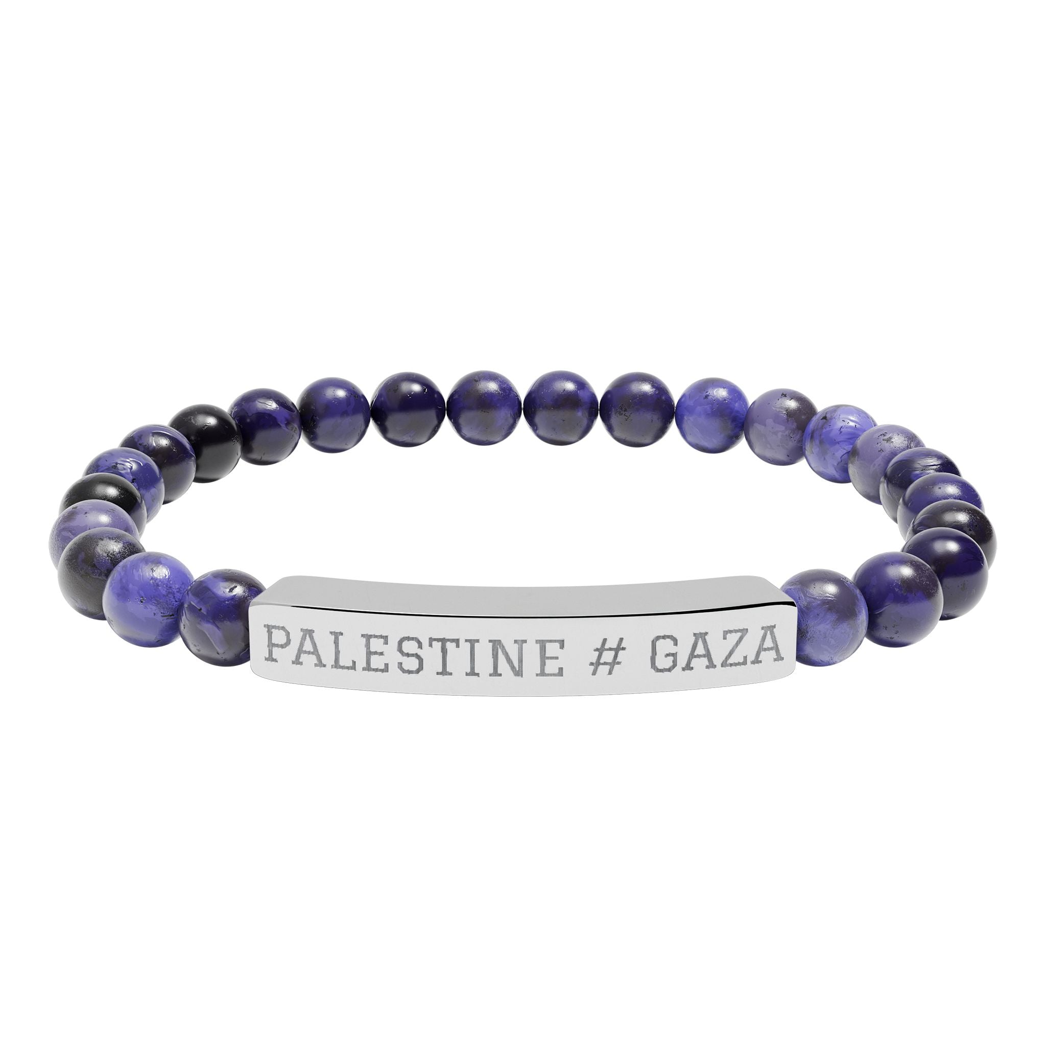 Palestine Engraved Bar Bracelet Natural Stone Stretch Bracelet | Beaded ID Bracelet