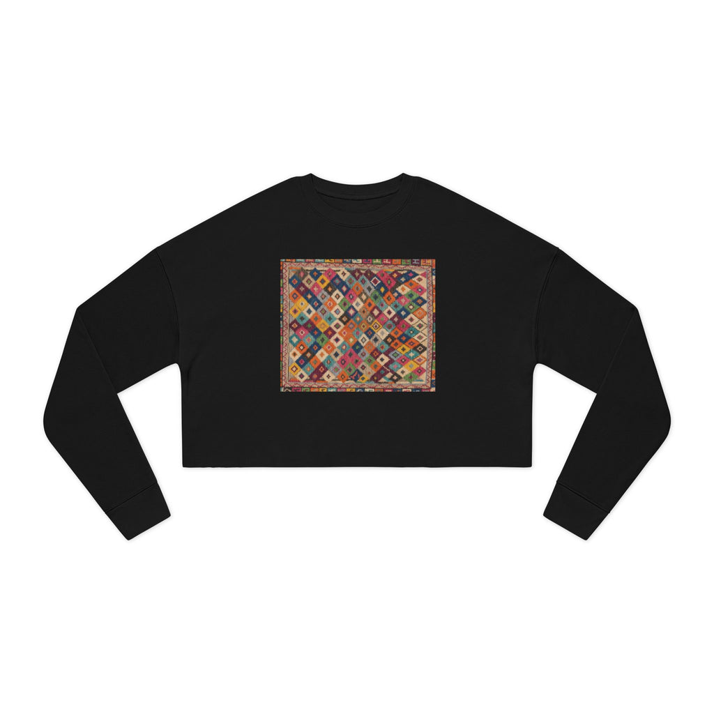 Colorful Patchwork Quilt Cropped Sweatshirt | Boho Geometric Pattern