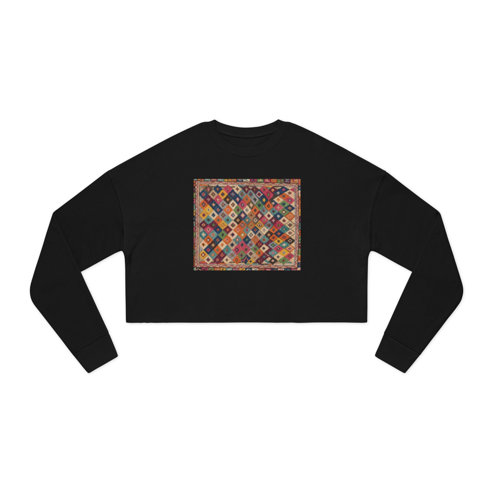 Colorful Patchwork Quilt Cropped Sweatshirt | Boho Geometric Pattern