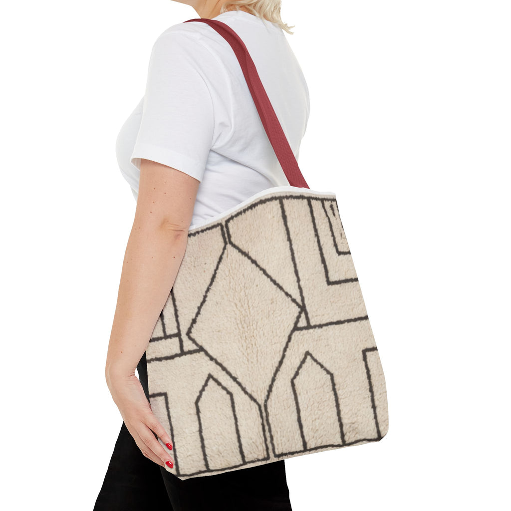 Neutral Geometric Diamond Pattern Tote Bag | Minimal Line Art