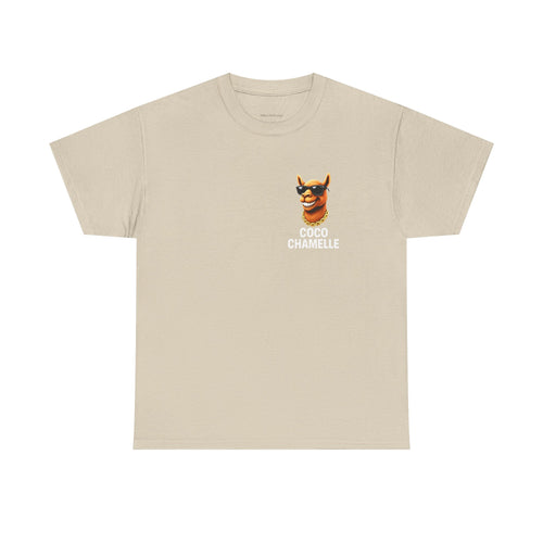 Coco Chamelle Tee Shirt - Cool Camel with Sunglasses & Gold Chain