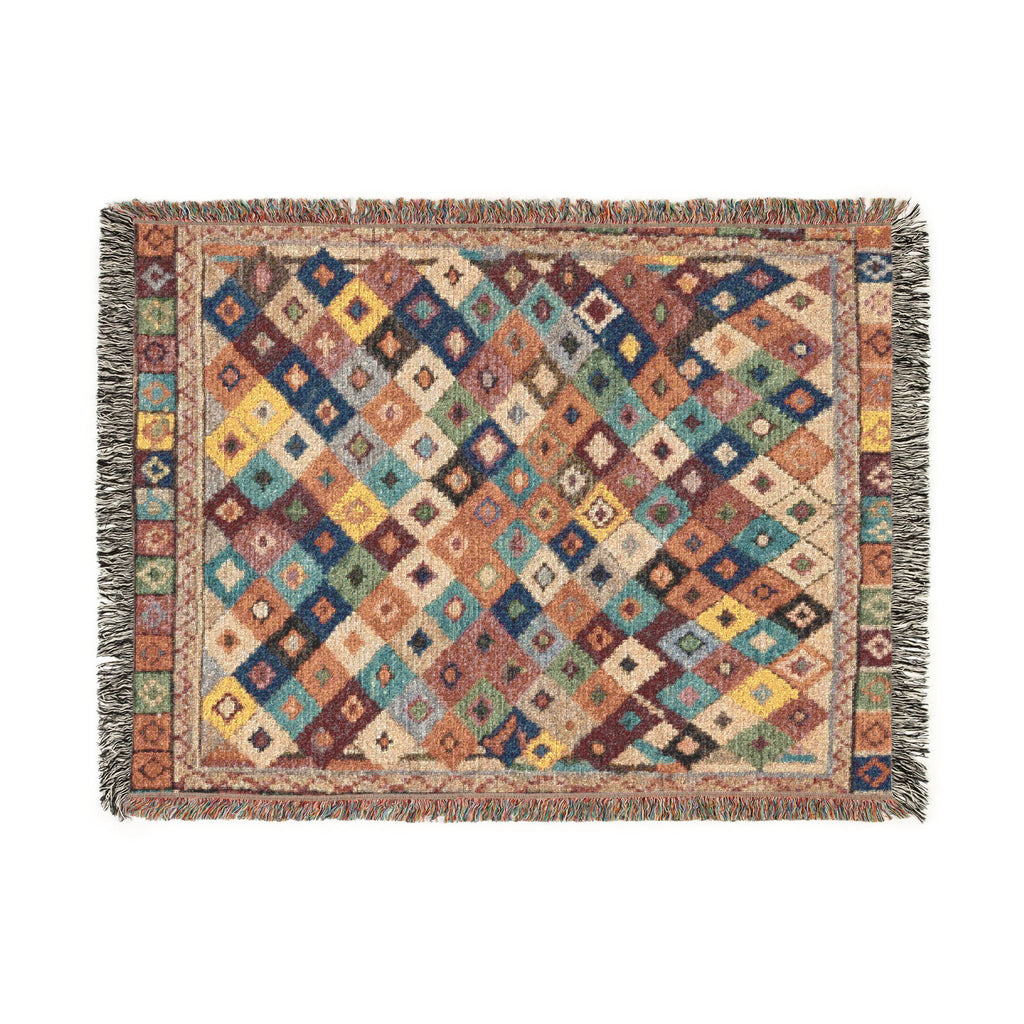 Bohemian Kilim Pattern Woven Blanket | Southwestern Geometric Throw