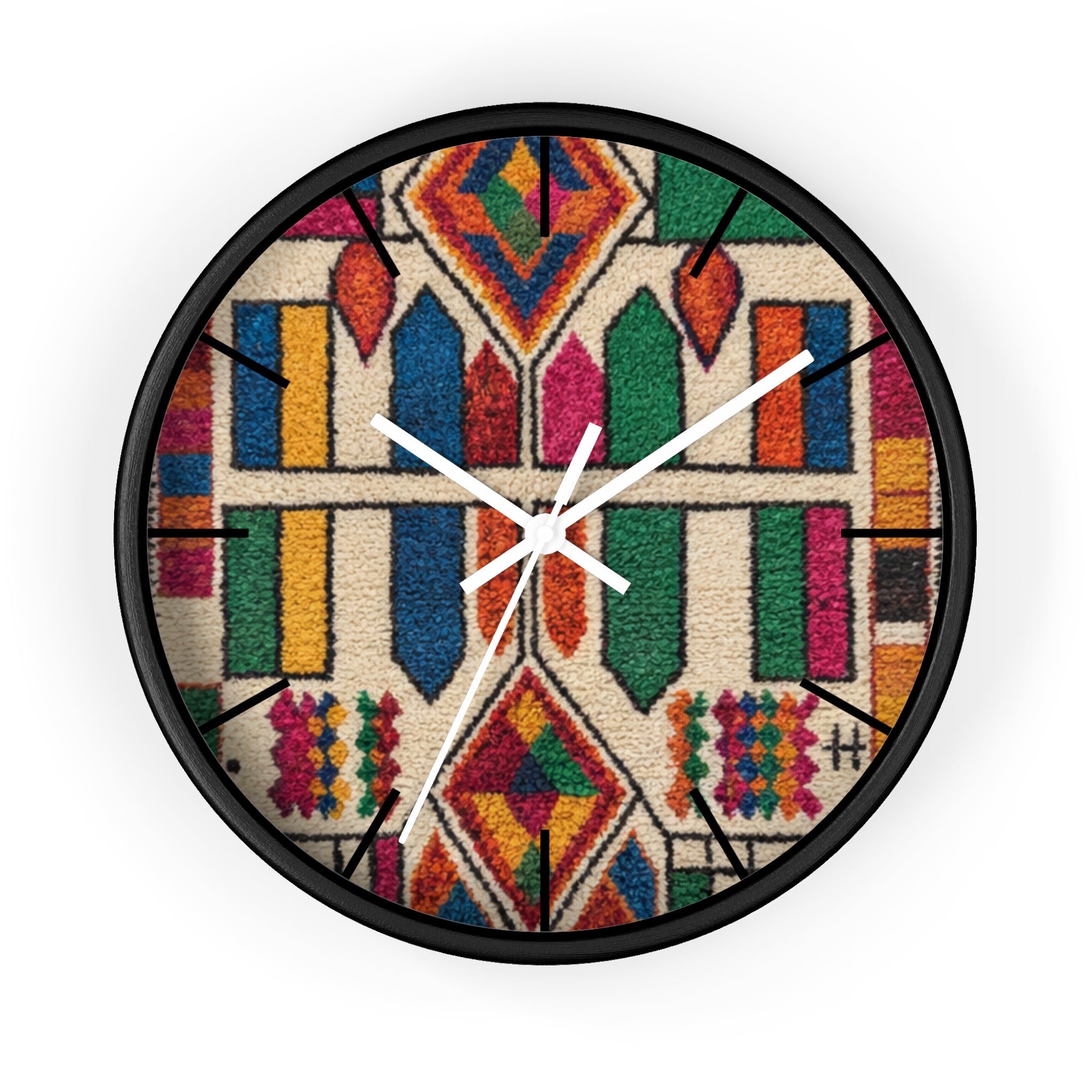 Colorful Moroccan Geometric Pattern Wall Clock | Boho Tile Design