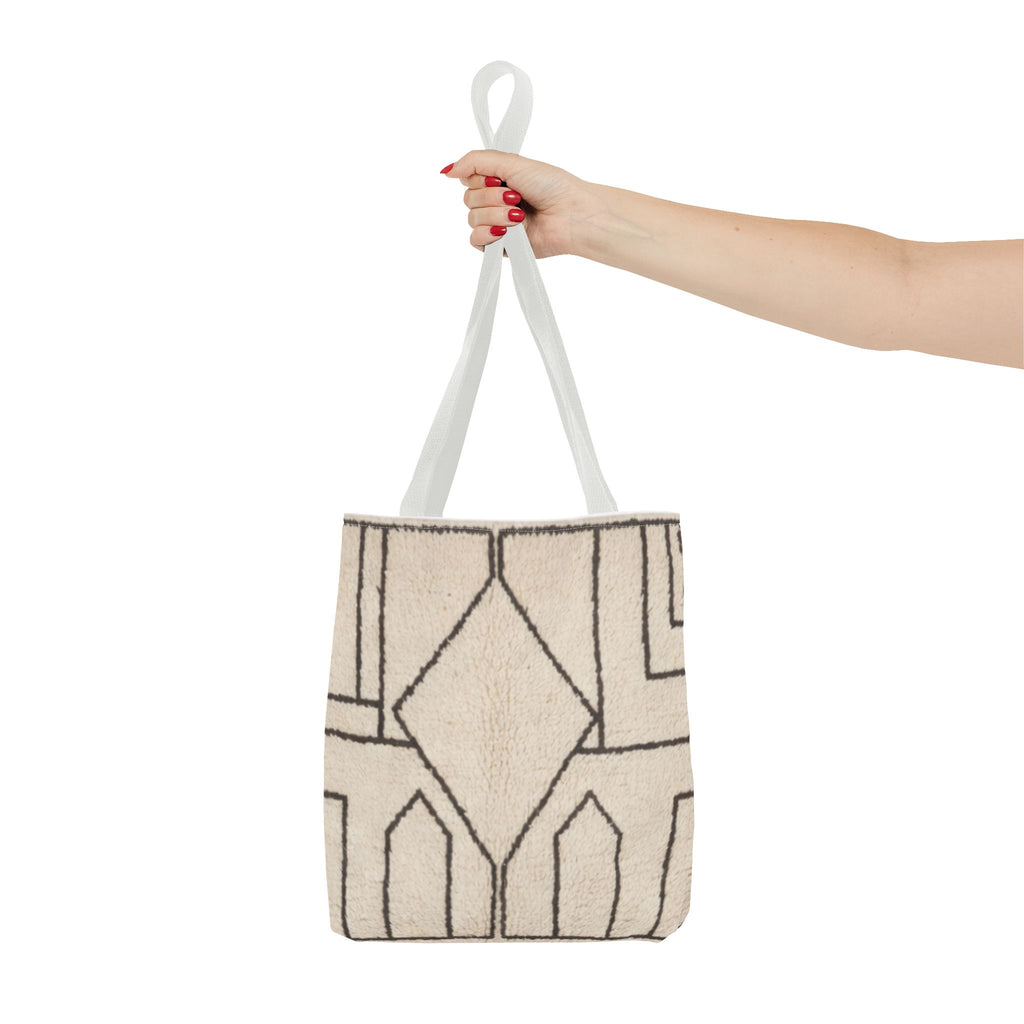 Neutral Geometric Diamond Pattern Tote Bag | Minimal Line Art