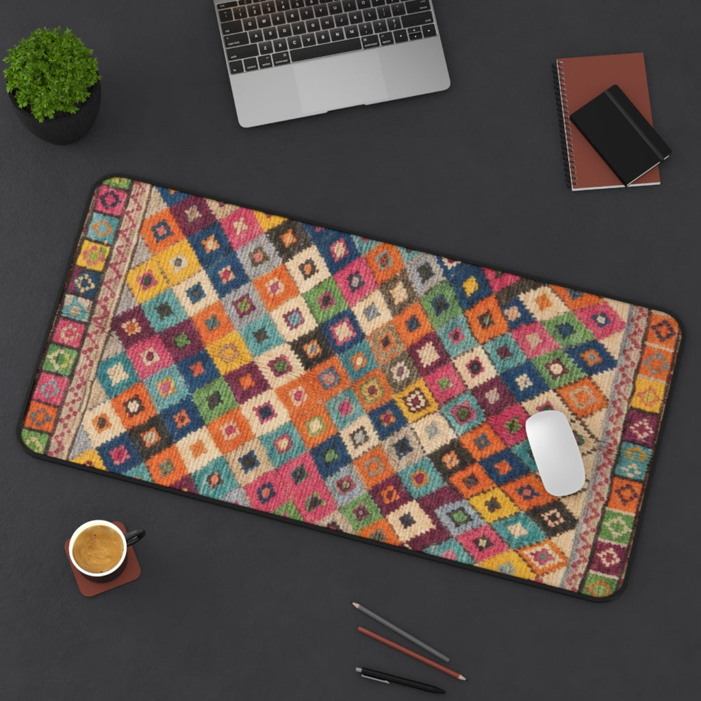 Colorful Geometric Kilim Pattern Desk Mat | Boho Mouse Pad Rug-Inspired